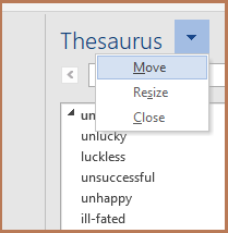 Detail of the process of closing the thesaurus pane in Microsoft Word with Dragon dictation software