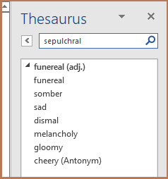 Detail of the thesaurus pane on the Reviewing tab in Microsoft Word